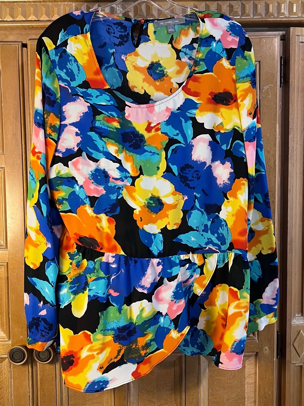 My Collection Signature Women’s Large Floral Blouse Hi Low Peplum Long Sleeve